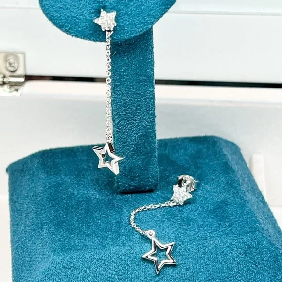 Star Dangle Earrings in Sterling Silver Dangle Earrings Dainty Drop Earrings - Picture 7 of 7